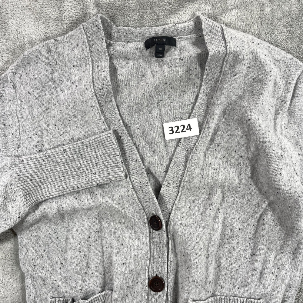 J.Crew Cardigan Sweater Womens XS Gray‎ 100% Wool Speckled V-Neck G9883 FA17